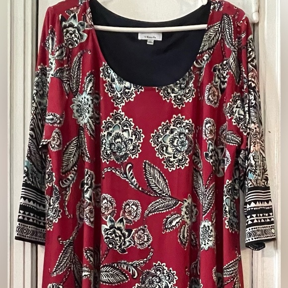 Floral Patterned Red and Navy Dress Size 1X - Picture 2 of 10